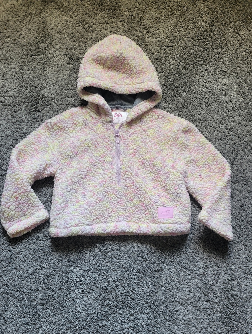 Justice Pastel Multicolor Sherpa Hooded Pullover - Pink, Yellow, Green Size 5/6